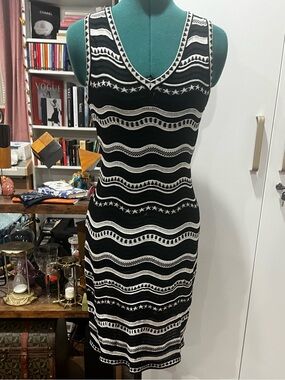 M by Missoni Black & Ivory Knit Sleeveless Sheath Dress